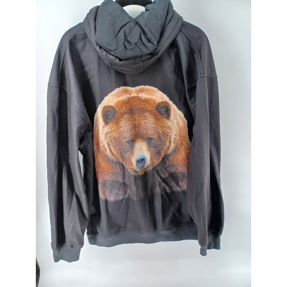 Black Canyon men's Sweater 2XL  Large Black  Hoodie Pocket Casual bear print - Picture 7 of 8